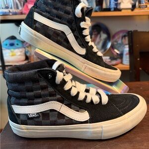 Vans Kids Black/White Checkerboard High-Top Sneakers